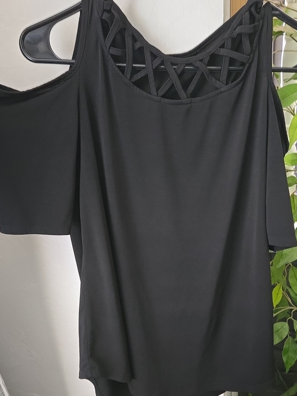 Black Cold Shoulder Top with Lattice Back